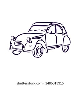 French retro car, contour vector illustration 