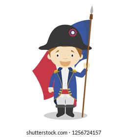 French revolution soldier cartoon character. Vector Illustration. Kids History Collection.