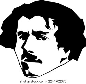 Eugène_Delacroix, French Romantic artist, 1798 - 1863, Stylized Black and White Vector Illustration