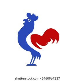French rooster. Isolated rooster on white background	