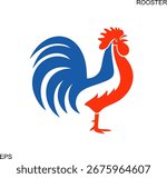 French rooster logo. Isolated french rooster on white background