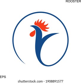 French rooster logo. Isolated rooster on white background