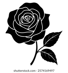 french rose Silhouette vector white background