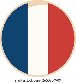 French Round Flag Symbol, blue white red circle badge, minimalist national vector, simple global identity icon