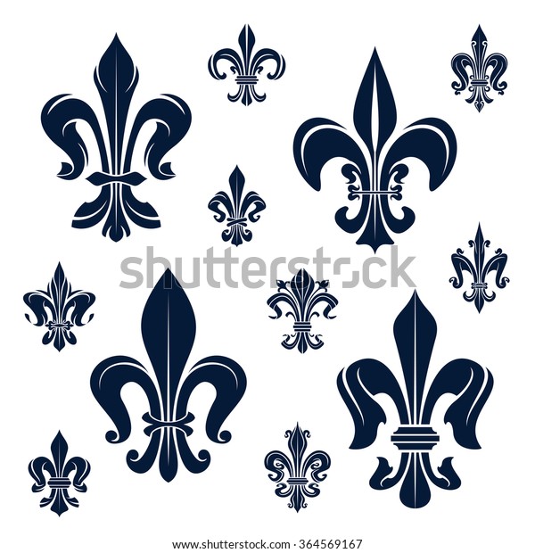 Franzosische Konigliche Fleur De Lis Dunkelblaue Heraldische Symbole Stock Vektorgrafik Lizenzfrei