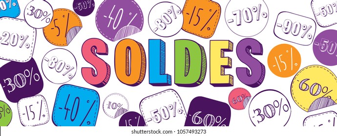 French sale background percent doodles vector banner