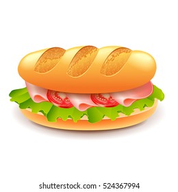 French sandwich from loaf isolated on white vector illustration