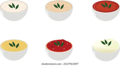 Salsa francesa con el tazón,
Las 5 salsas maternas francesas: bechamel, velouté, espagnole, hollandaise, tomate y mayonesa 