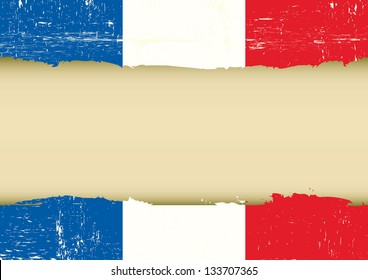 Bandera arañada de Francia. Una bandera francesa con un marco grande para el mensaje