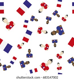 French seamless pattern with Flag and people. Flat vector illustration EPS 10