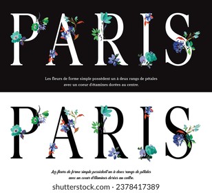 french (frases) significa que las flores de forma simple tienen de una a dos filas de pétalos con un corazón de estambres dorados en el centro. diseño gráfico de slogan famoso en parís