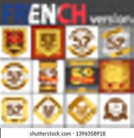 French set of number fifty-two years (52 years) celebration design. Anniversary number template elements for your birthday party. Translated from the French - congratulation, years, anniversary