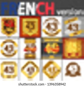 French set of number forty-three years (43 years) celebration design. Anniversary number template elements for your birthday party. Translated from the French - congratulation, years, anniversary