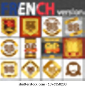 French set of number ninety-six years (96 years) celebration design. Anniversary number template elements for your birthday party. Translated from the French - congratulation, years, anniversary