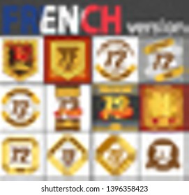 French set of number seventy-two years (72 years) celebration design. Anniversary number template elements for your birthday party. Translated from the French - congratulation, years, anniversary