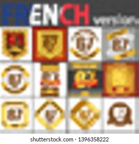 French set of number sixty-seven years (67 years) celebration design. Anniversary number template elements for your birthday party. Translated from the French - congratulation, years, anniversary