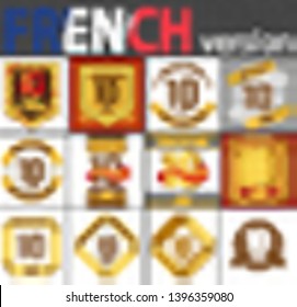 French set of number ten years (10 years) celebration design. Anniversary number template elements for your birthday party. Translated from the French - congratulation, years, anniversary