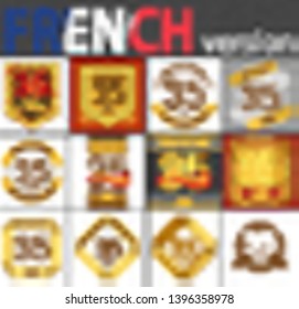 French set of number thirty-five years (35 years) celebration design. Anniversary number template elements for your birthday party. Translated from the French - congratulation, years, anniversary