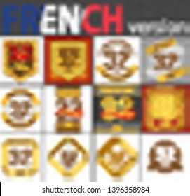 French set of number thirty-two years (32 years) celebration design. Anniversary number template elements for your birthday party. Translated from the French - congratulation, years, anniversary