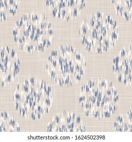 French shabby chic stylized dotty vector texture background. Linen blue polka dot glitch seamless pattern. Modern Melange wallpaper home decor swatch. Marl blotched ikat circle style all over print
