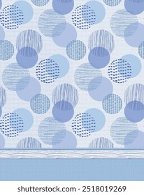 Francês shabby chique estilizado dotty vetor textura borda fundo. Branco azul polka ponto texturizado padrão de banner sem costura. Borda de fita de mistura azul moderna . Marl blotched círculo estilo guarnição de fita washi