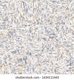 French shabby chic stylized glitch vector texture background. Linen blue yeallo scribbles seamless pattern. Modern melange wallpaper home decor swatch. Marl blotched geo abstract style all over print
