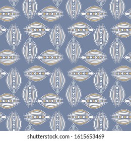 French shabby chic stylized leaf vector texture background. Antique white blue flourish seamless pattern. Hand drawn floral interior wallpaper home decor swatch. Persian striped style all over print