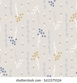 French shabby chic tiny seed vector texture background. Dainty flower in blue and yellow off white seamless pattern. Hand drawn floral interior home decor swatch. Classic farmouse style all over print svg