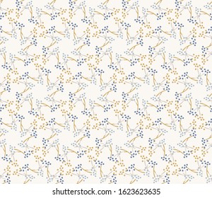 French shabby chic tiny seed vector stripe background. Dainty flower in blue and yellow off white seamless pattern. Hand drawn floral interior home decor swatch. Classic farmhouse style allover print