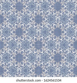 French shabby chic tiny seed damask vector background. Dainty flower mosaic linen woven seamless pattern. Hand drawn floral interior home decor swatch. Classic farmhouse style allover print