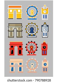 French sights flat illustration