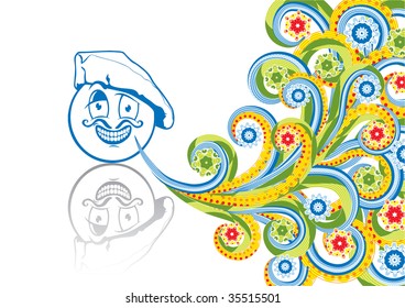 French smilie in abstract collage. Format A4. Vector illustration. Isolated groups and layers. Global colors.