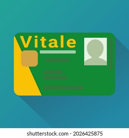 French social security card (Vitale is its name in French) on a blue background (flat design)