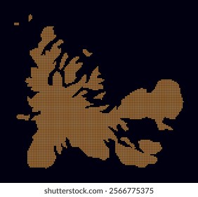 French Southern and Antarctic Lands dotted map. Digital style map of the country on dark background. French Southern and Antarctic Lands shape with square dots. Colored dots style. Small size squares.