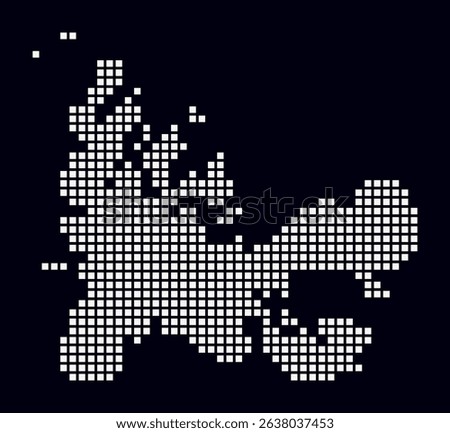 French Southern and Antarctic Lands dotted map. Digital style map of the country on dark background. French Southern and Antarctic Lands shape with square dots. Colored dots style. Large size squares.