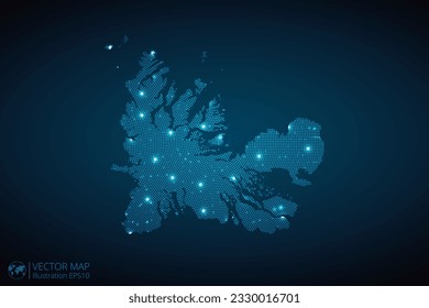 French Southern and Antarctic Lands map radial dotted pattern in futuristic style, design blue circle glowing outline made of stars. concept of communication on dark blue background. Vector EPS10