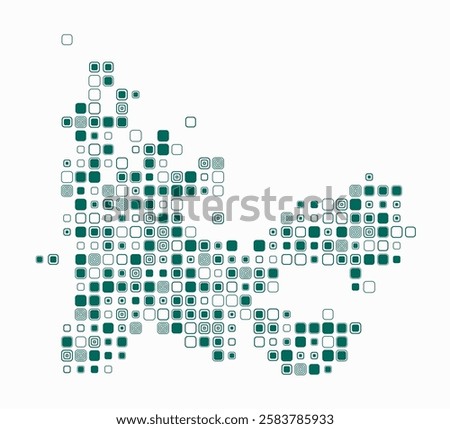 French Southern and Antarctic Lands, shape of the country build of colored cells. Digital style map of the French Southern and Antarctic Lands on white background. Large size rounded square blocks.