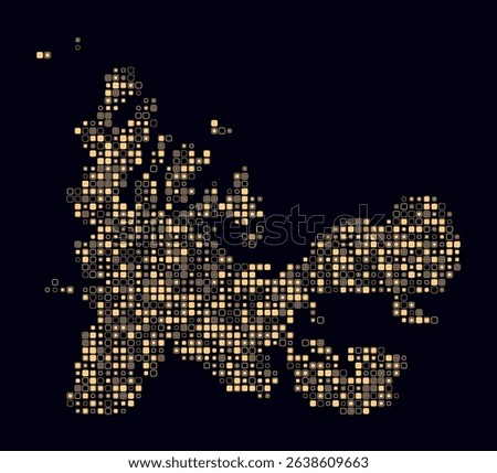 French Southern and Antarctic Lands, shape of the country build of colored cells. Digital style map of the French Southern and Antarctic Lands on dark background. Small size rounded square blocks.