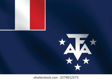 French Southern and Antarctic Territory flag official colors and proportion digital vector illustration. Pleated flag.