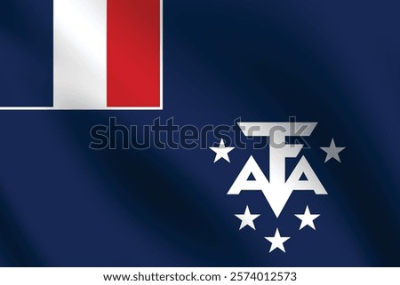 French Southern and Antarctic Territory flag official colors and proportion digital vector illustration. Pleated flag.