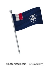 French Southern flag on the flagpole. Official colors and proportion correctly. waving of French Southern flag on flagpole, vector illustration isolate on white background.