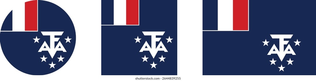 French Southern Territories flag PNG vector. French Southern Territories square and round icon isolated on transparent PNG background. French Southern Territories flag icon.