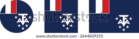 French Southern Territories flag PNG vector. French Southern Territories square and round icon isolated on transparent PNG background. French Southern Territories flag icon.