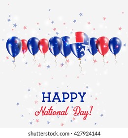 French Southern Territories Independence Day Sparkling Patriotic Poster. Happy Independence Day Card with French Southern Territories Flags, Confetti, Stars, Bokeh and Glitter.