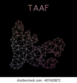 French Southern Territories network map. Abstract polygonal French Southern Territories network map design. Map of French Southern Territories network connections. Vector illustration.