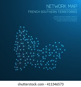 French Southern Territories network map. Abstract polygonal French Southern Territories network map design with glowing dots and lines. Map of French Southern Territories networks.