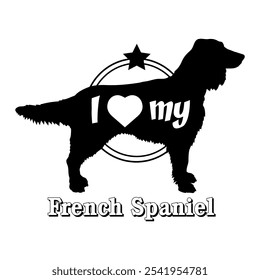 Französisch Spaniel Hund Silhouette, ich liebe meinen Hund, Hund, Hunderassen, Logo, Vektor, Silhouette, Tier, Illustration, Symbol, Zeichen, schwarz, Haustier,