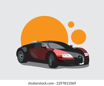 
French sports car. car illustrator, with isolated vector style white backgorund and yellow circle