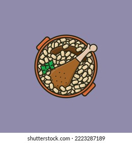 French stew with goose confit and sausage vector illustration for Cassoulet Day on January 9