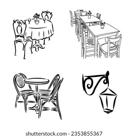 French Street Cafe, Hand drawn Vector Illustration